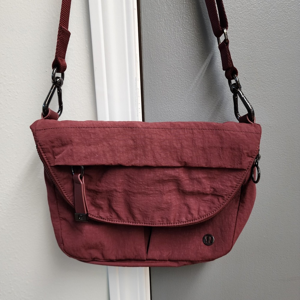 Lululemon All Night Festival Bag 5L - Silver Hardware Crossbody Sling Burgundy